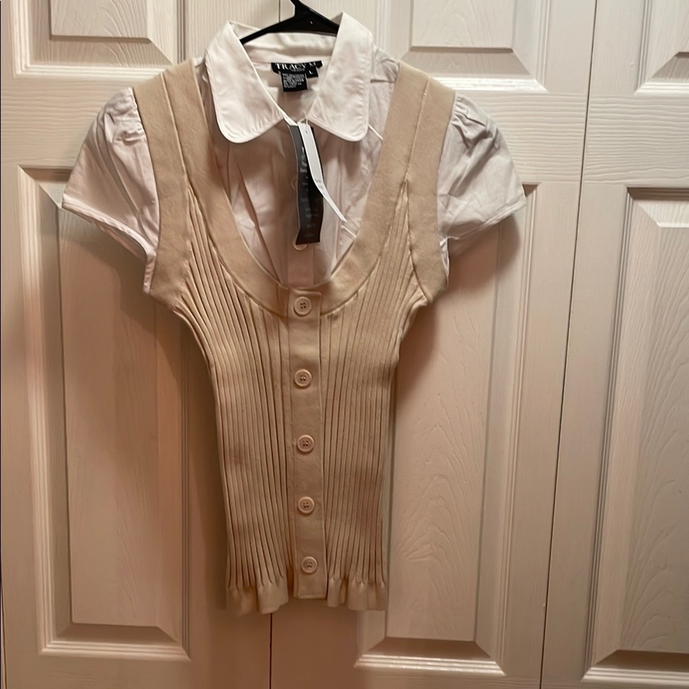 Tan Button-Down Knit Vest  by tracy m 25 down pit to pit 11